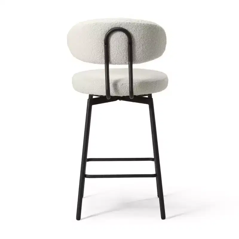 Modern Upholstered Faux Shearling Fabric Counter Height Bar Stools with Back (Set of 2