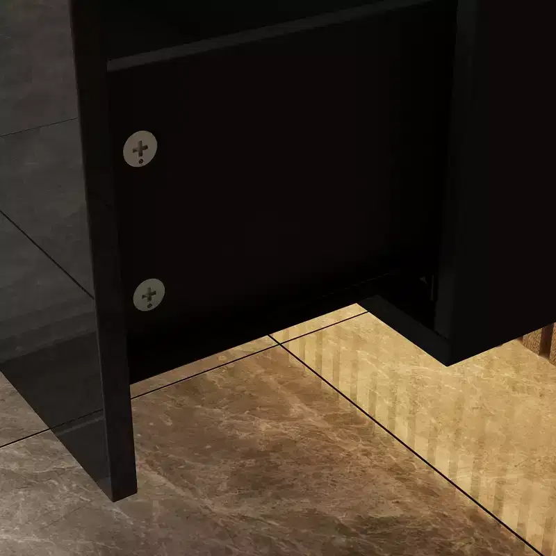 Famapy Black Wall Mounted Entertainment Center With LED Light