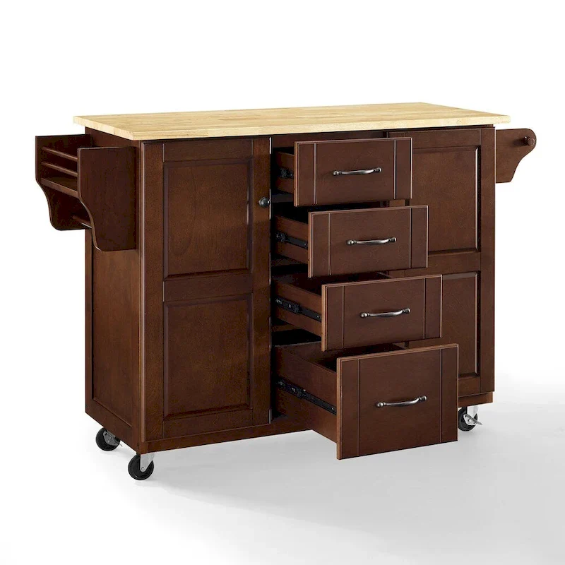 Solid Wood Kitchen Cart with Drawers and Cabinets
