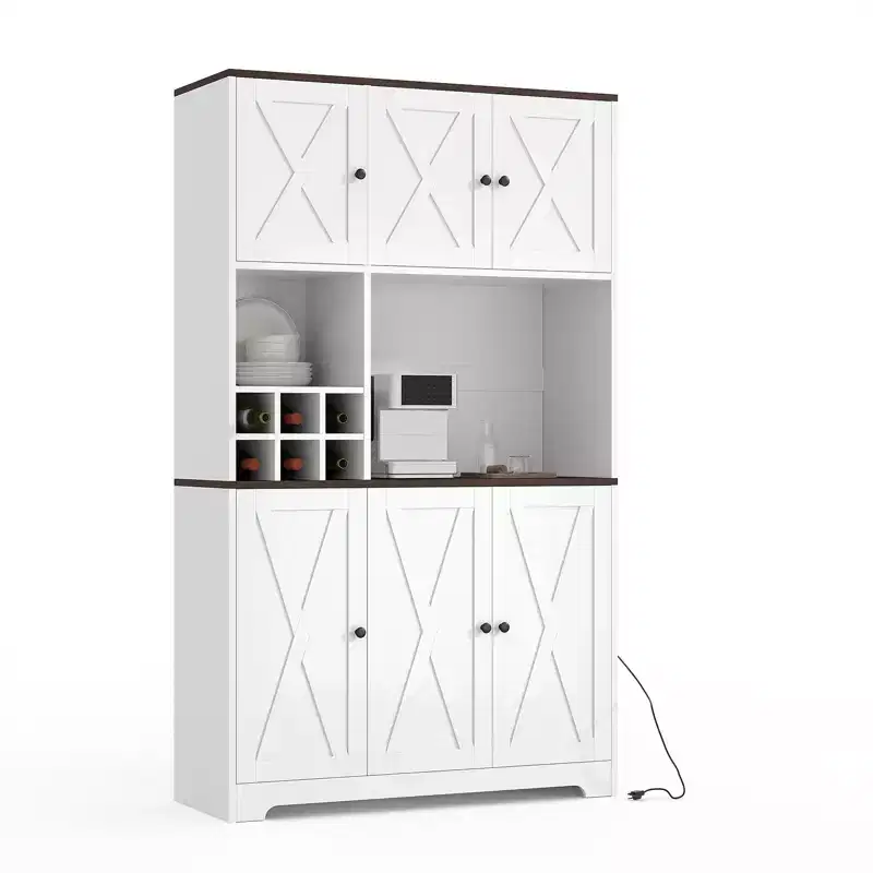 71 Inch Tall White Kitchen Pantry Cabinet, Modern Farmhouse Kitchen Hutch Storage Cabinet, Freestanding Coffee Bar Station with Storage