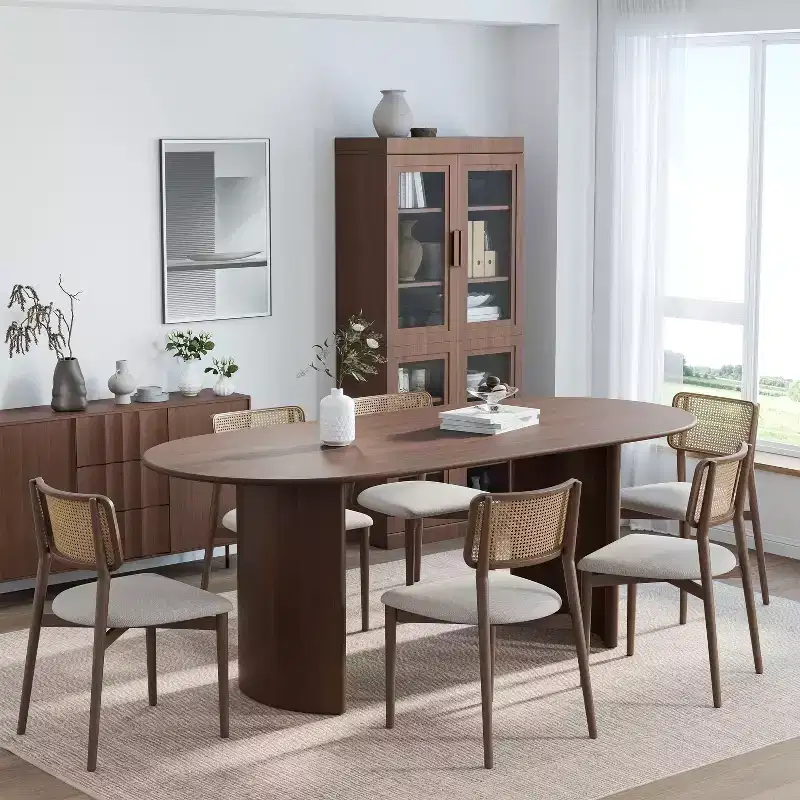 67 x 33.5 Solid Wood Oval Dining Table Modern Kitchen Table Farmhouse with Reversible Arched Legs for Living Room Kitchen Home Office Walnut