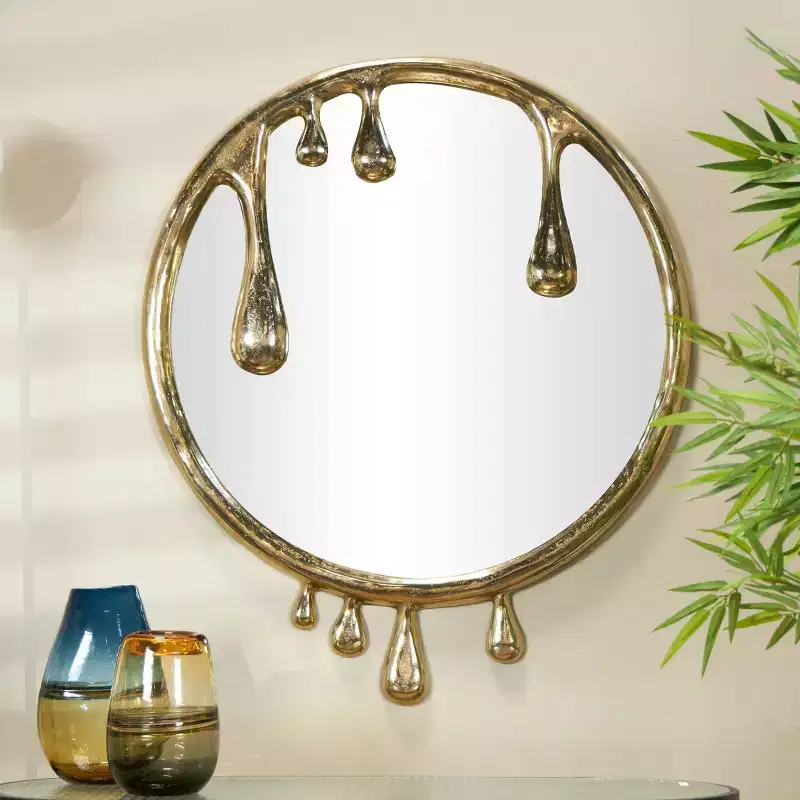 43x36 Aluminum Abstract Drip Wall Mirror with Melting Designed Frame