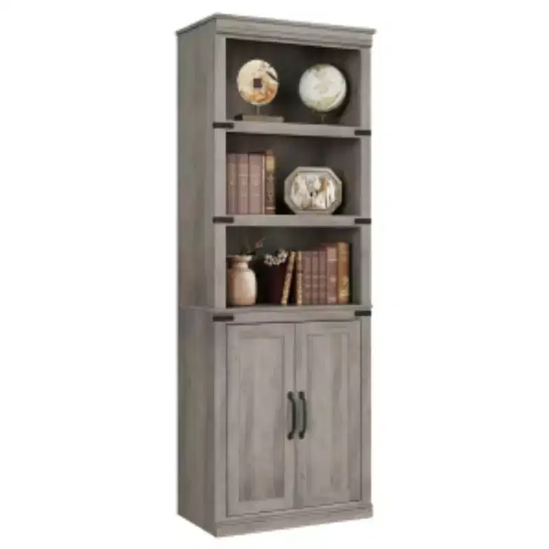 Antique White / Gray Retro 2-Door Bookcase (1-Person)