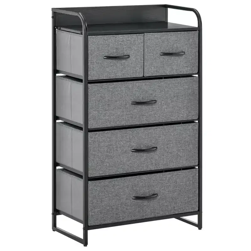 HOMCOM 5-Drawer Fabric Dresser Tower, 4-Tier Storage Organizer with Steel Frame for Hallway, Bedroom and Closet