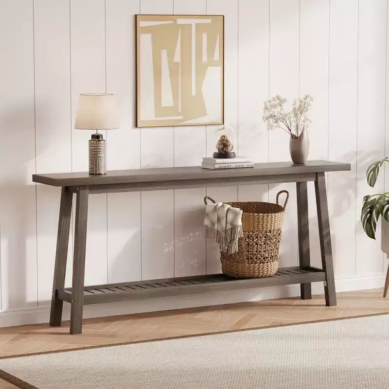 70.9in Long Console Tables, Farmhouse Narrow Sofa Table Behind Couch 2-Tier Entryway Table for Living Room Entrance Hallway Foyer