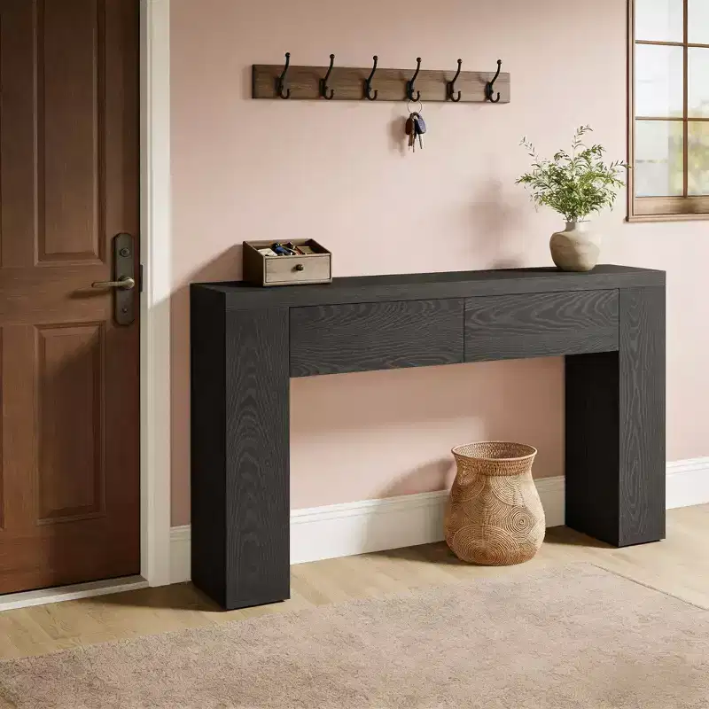GDFStudio Bristol 63-Inch Wood Grain Console Table with Hidden Drawers