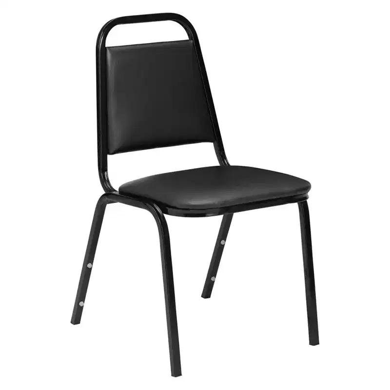 Vinyl Padded Stack Chairs with Seat and Frame Black - Easy-Clean, 300lb Capacity, No Assembly (2-Pack)