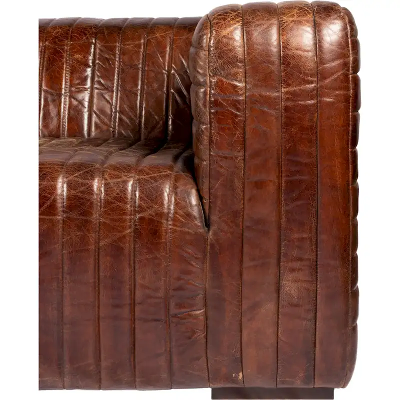 Modern Channel-Stitched Top-Grain Leather Sofa, 3-Seater