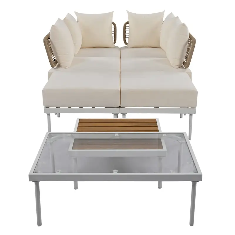 8-Piece Patio Sectional Sofa Set with Tempered Glass Coffee Table