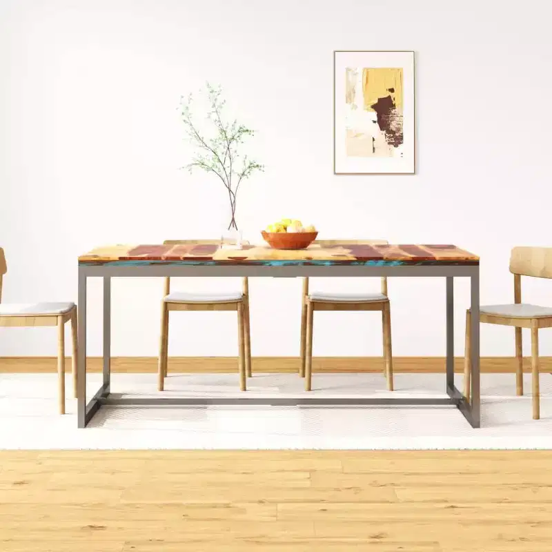 Dining Table Brown and Black Acacia Wood and Powder-Coated Steel