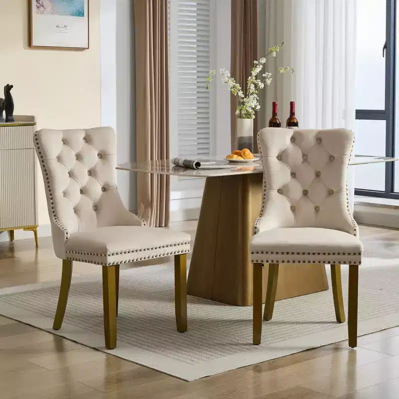 Okak Set of 2 Modern Velvet Tufted Back Dining Chairs with Gold Legs,Armless Upholstered Accent Chairs for Dining Room,Kitchen