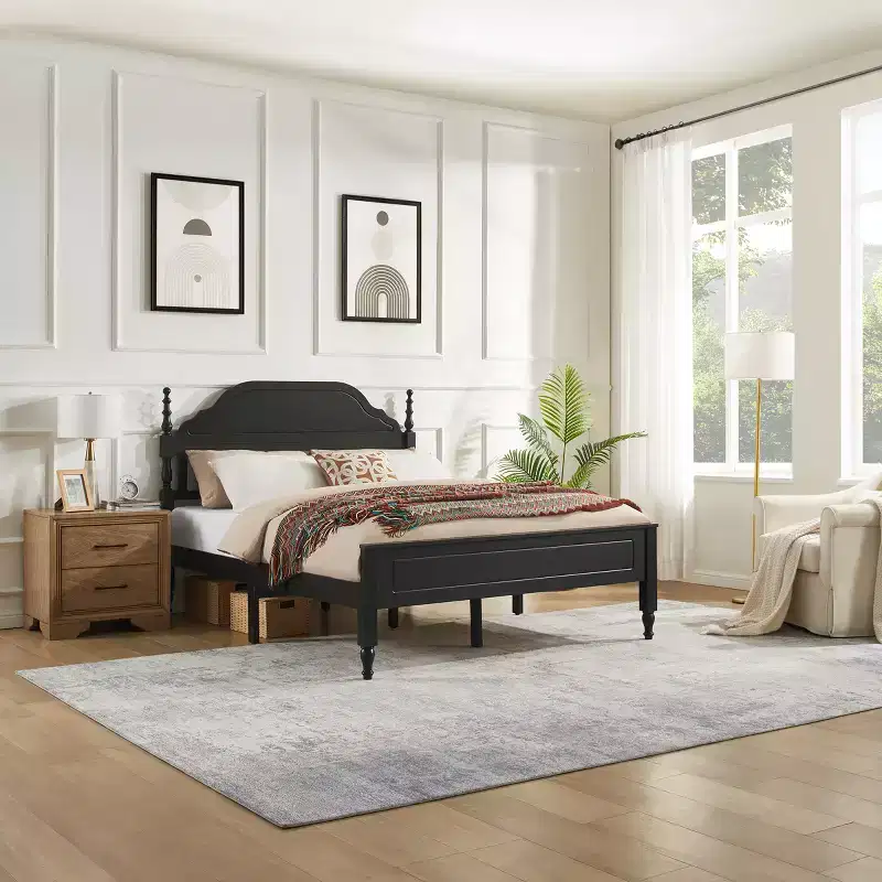 GDFStudio Ashbourne Modern Upholstered Bed with Curved Headboard