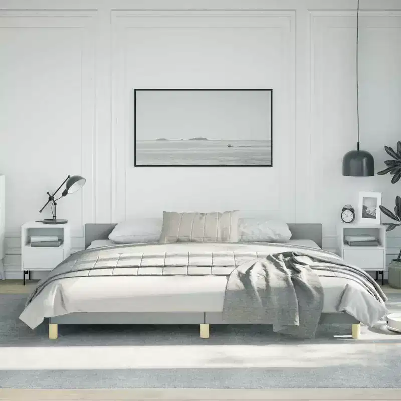 Light Gray Fabric King Platform Bed Frame, Fits 2 People