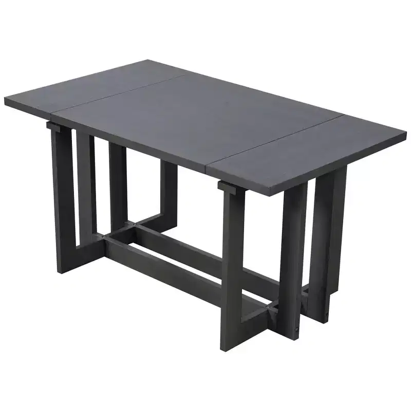 GDFStudio Ebony 82 Extendable Rubberwood Dining Table with Two 12'' Removable Leaves and Trestle Legs