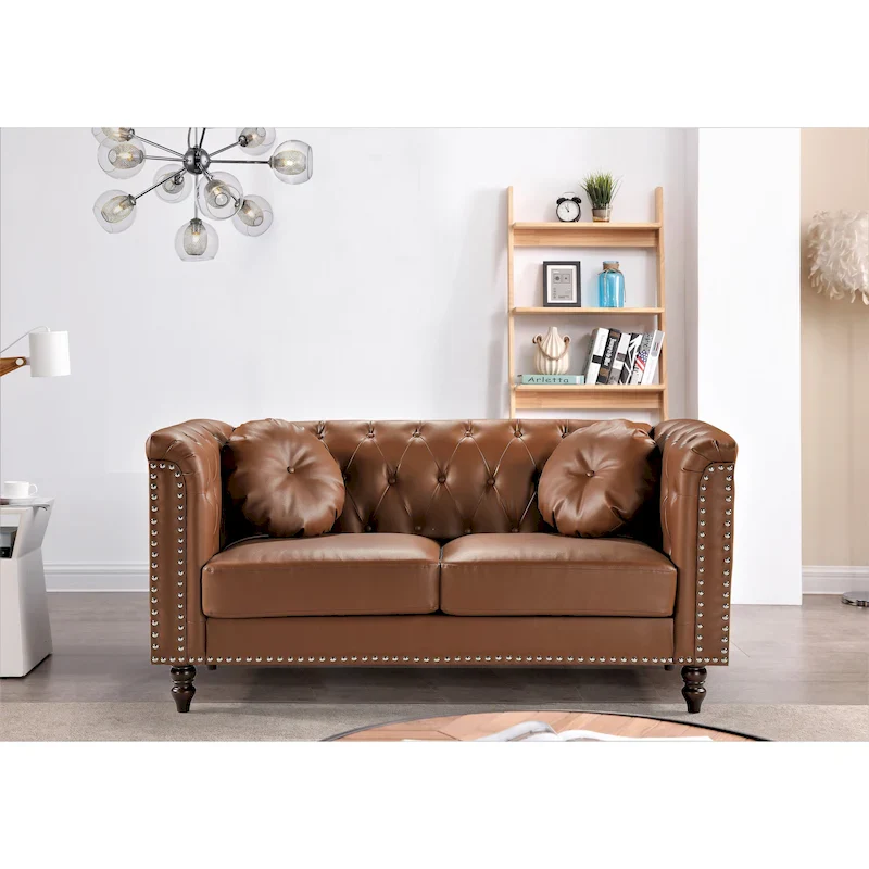 Dallas Brown Faux Leather Dining Chair with Nail Head Trim
