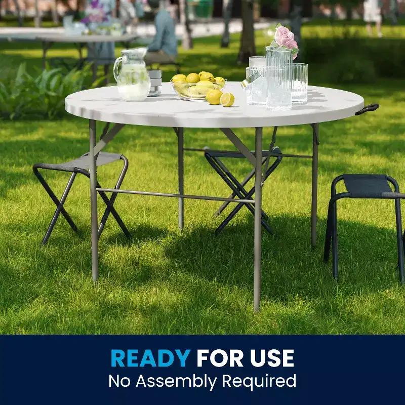 White Round Folding Table, Plastic Top, Seats 4