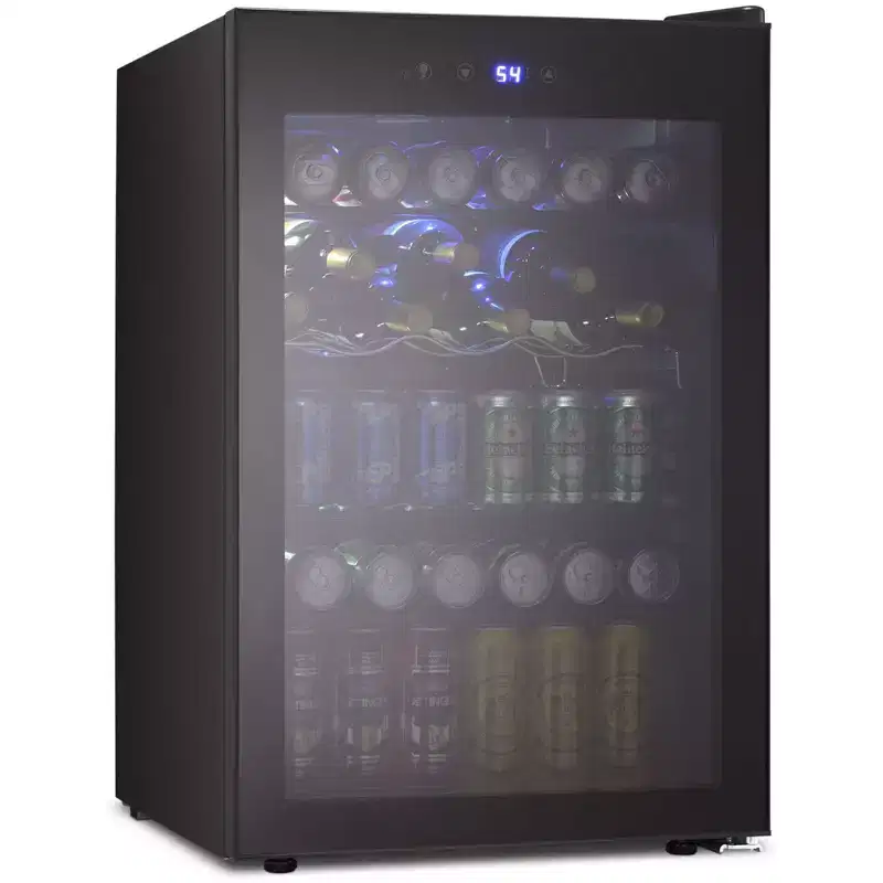 4.5 Cu.Ft Beverage Cooler, 145-Can Fridge with Glass Door, Digital Temperature Display for Soda, or Other Drinks, Compact Cooler