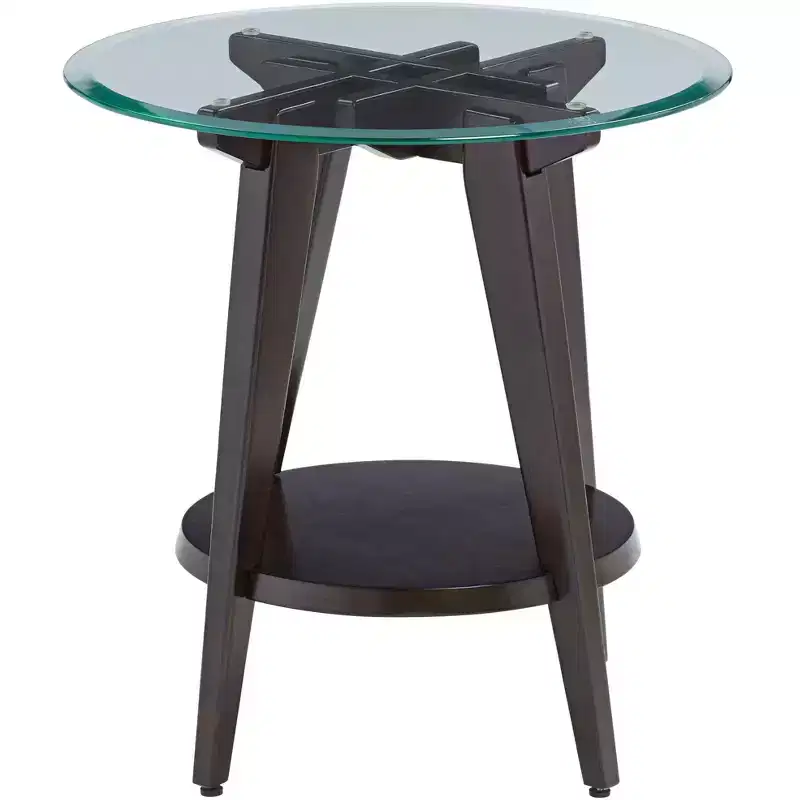 55 Downing Street Farmhouse Wood Round Accent Table 24 Wide with Shelf Dark Brown Tempered Glass Tabletop Living Room Home House