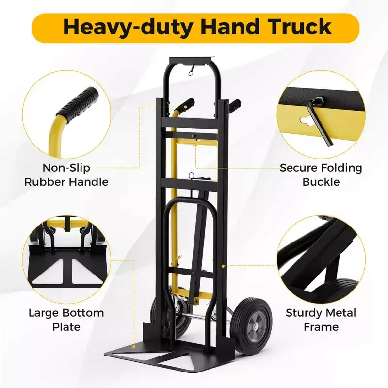 Costway 3-in-1 Convertible Hand Truck with 4 Rubber Wheels 1000 lbs Max Load Capacity