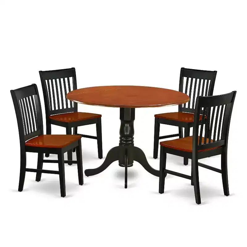 Dining Set - 5 Piece Kitchen Table & Chairs - 42 Round Table, Black Cherry Finish