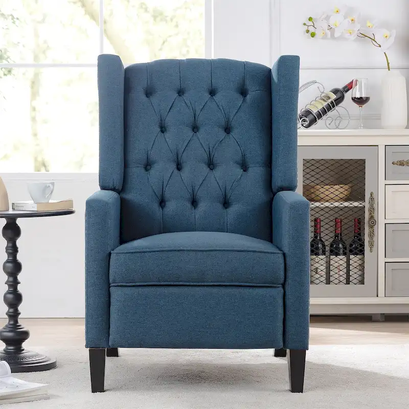 27 Wide Upholstered Manual Recliner, Wing Sofa Chair with Wood Legs