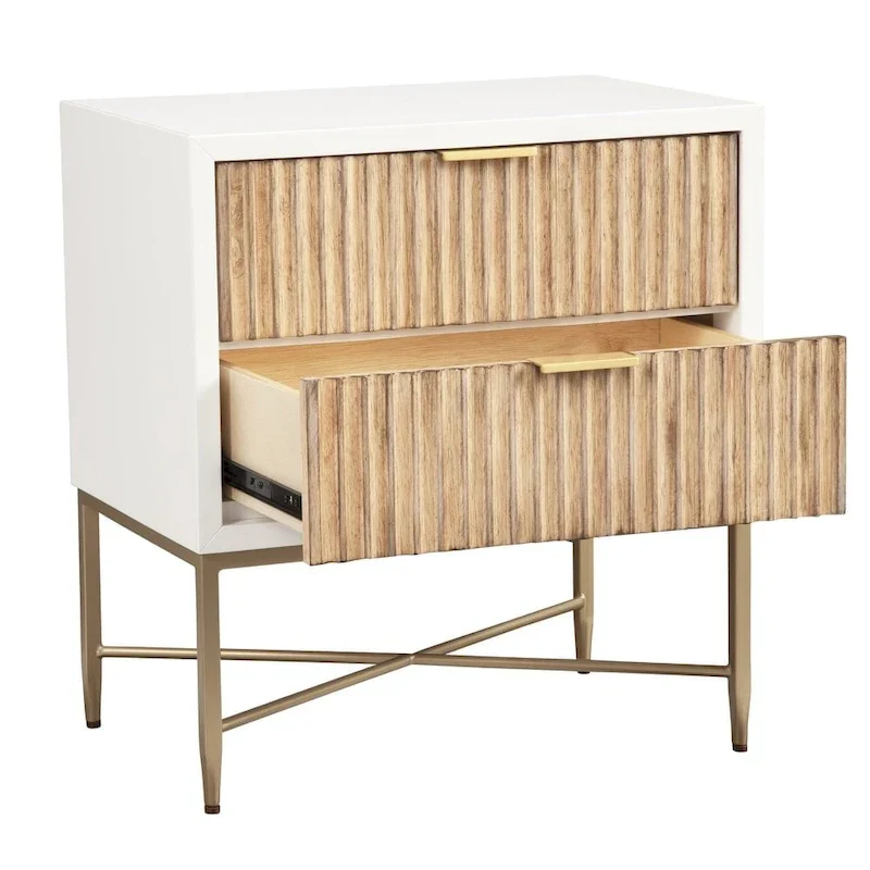 Modern Luxurious Nightstand with 2 Drawers and Gold Metal Legs