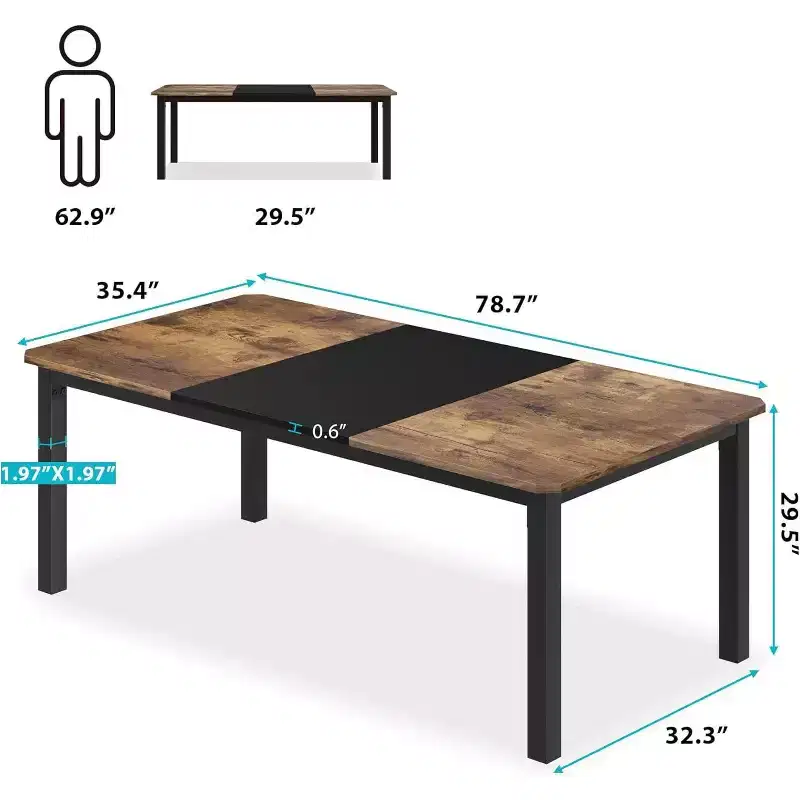 78 Industrial Dining Table - Kitchen Table for 6-8, Wood Rectangular Table for Dining Room