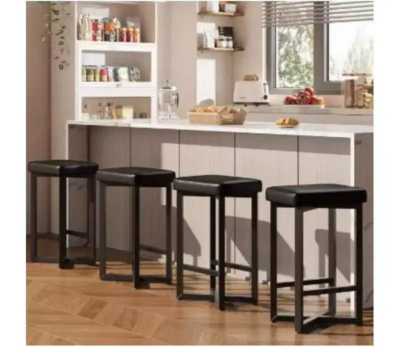 Minimalist PU & Iron Bar Stools, Set of 4,