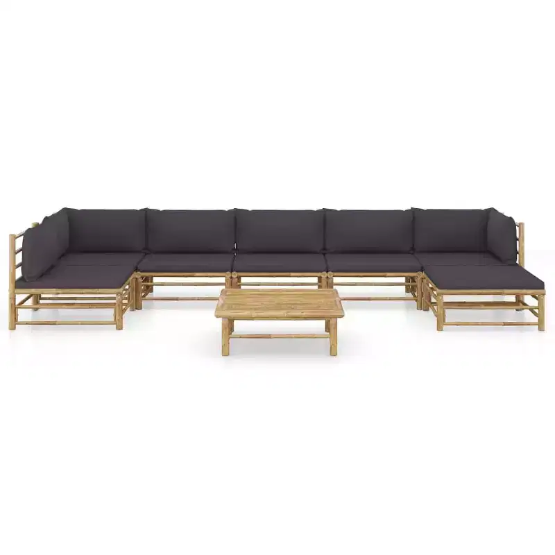 vidaXL Bamboo Patio Lounge Set with Dark Gray Cushions - 8 Piece Outdoor Furniture Collection - Modular Design for Variable Arrangements