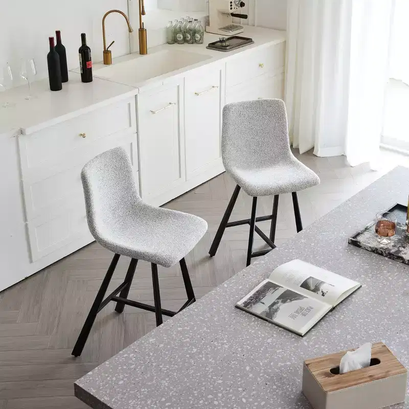 Okak Modern Set of 2 Bar Stools Kitchen Island Chairs with Ergonomic Curved Backrest & Footrest,Faux Leather Counter Stools