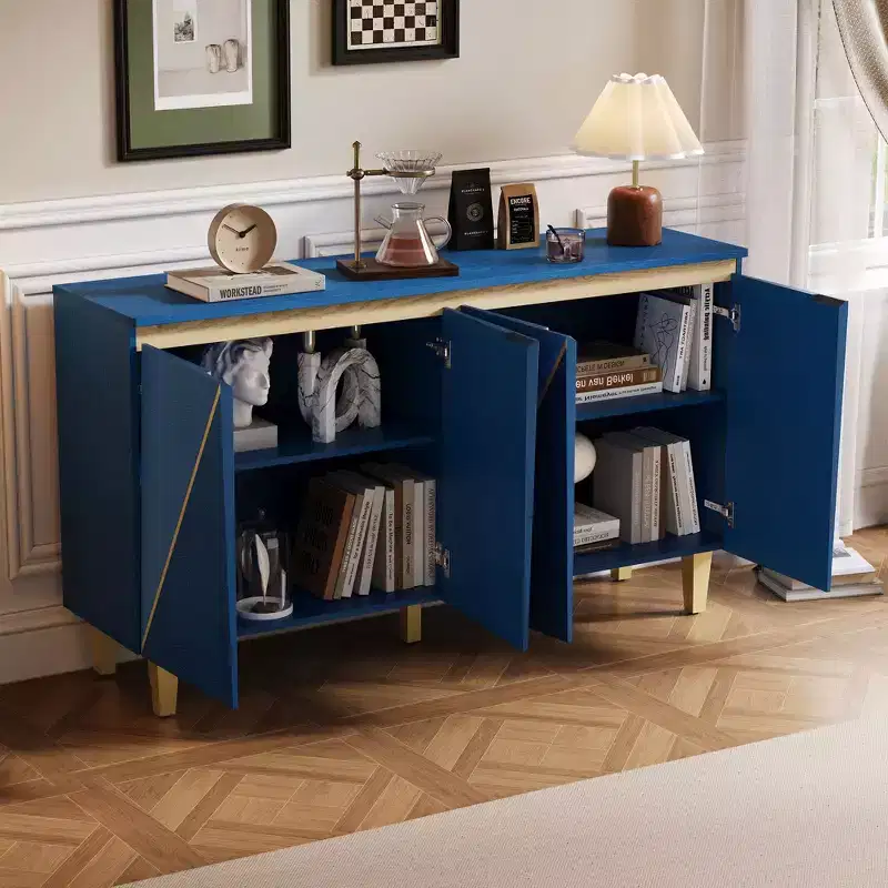 TUYOHW 60 Two-Tone Buffet Cabinet,Distressed Wood Veneer Sideboard with 4 Doors,Adjustable Shelves,Soft-Close Hinges,Credenza for Dining Room,Kitchen