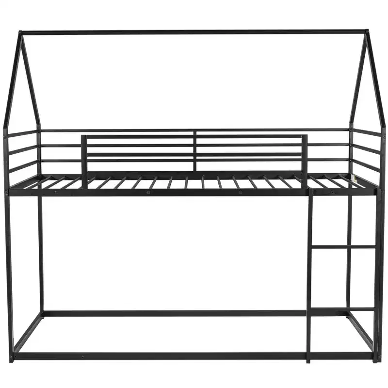 Metal Twin over Twin House-Shaped Bunk Bed with Built-in Ladder