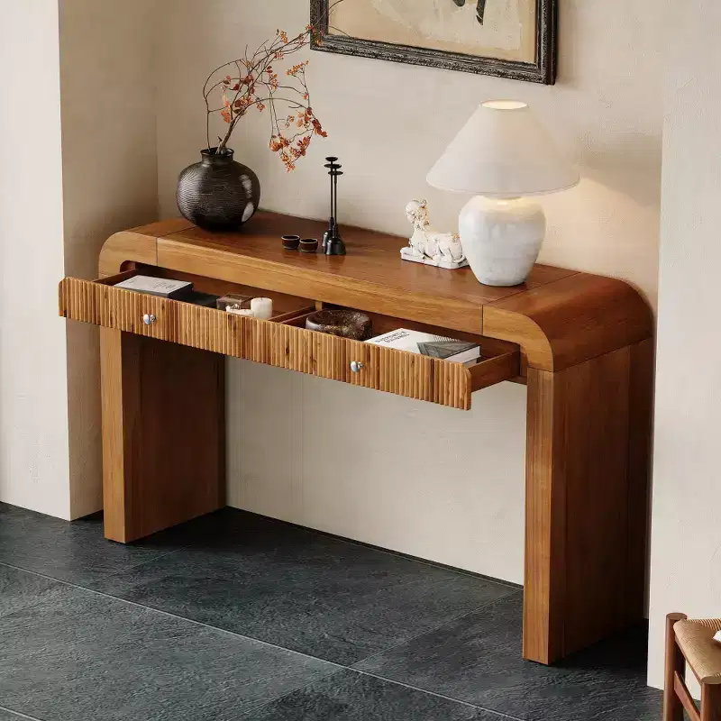 Whisen Rustic Console Table Entryway Table Side Table with Fluted Drawer Front