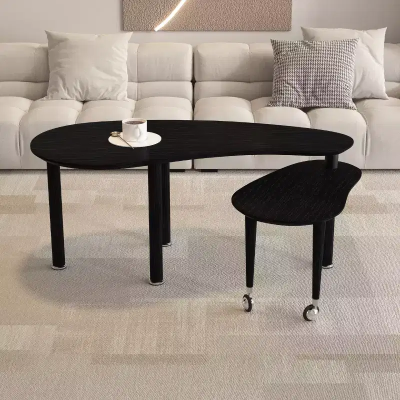Modern Coffee Table, Cocktail Table with Solid Wood Legs & Sliding Extension for Living Room