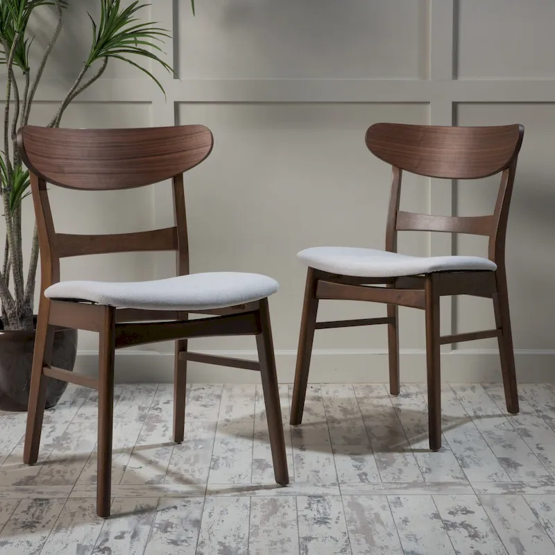 Mid-Century Modern Upholstered Rubberwood Dining Chair (Set of 2)