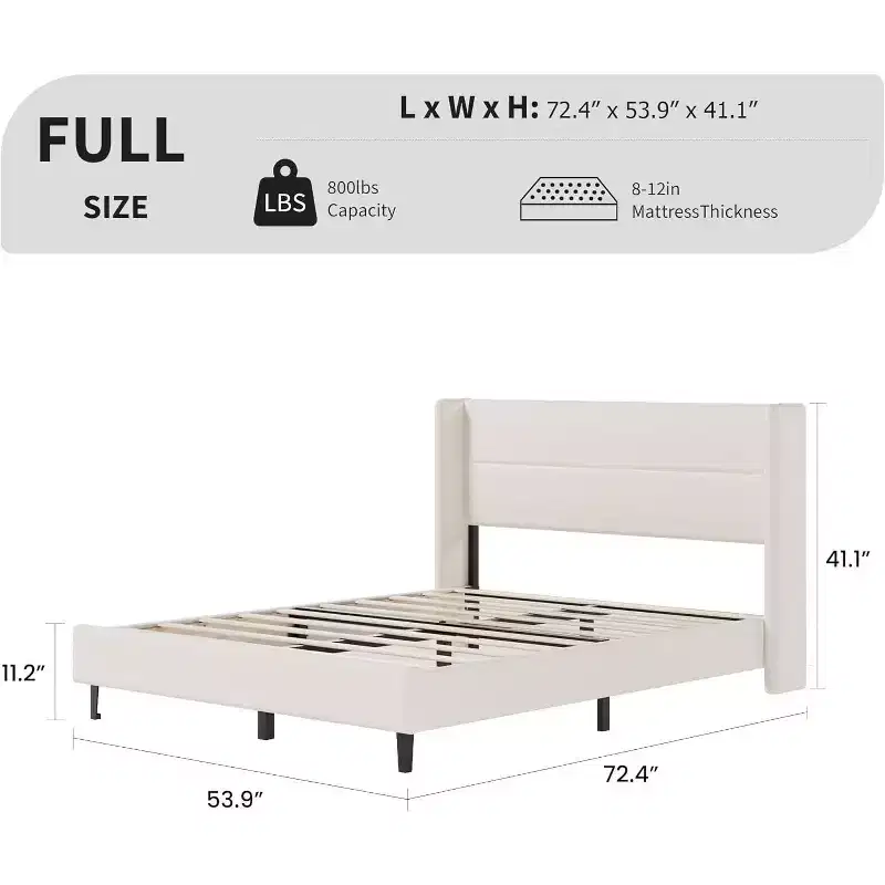 Velvet Upholstered Platform Bed Frame with Tufted Wingback Headboard