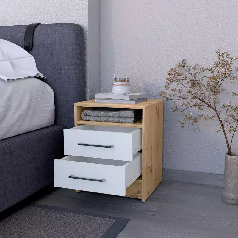 MAYEERTY Nightstand with 2 Drawers Concealed Shelf Vintage Bedside Table for Bedroom Living Room
