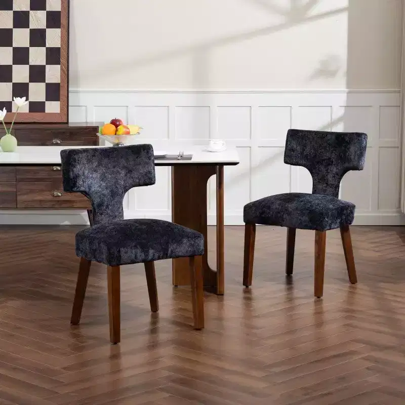 Set of 2 Chenille Upholstered Dining Chairs with Hardwood Frame & Brass Nailhead Trim, 300 lbs