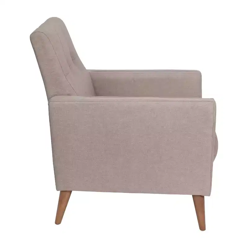 Flash Furniture Conrad Mid-Century Modern Commercial Grade Armchair with Tufted Faux Linen Upholstery & Solid Wood Legs
