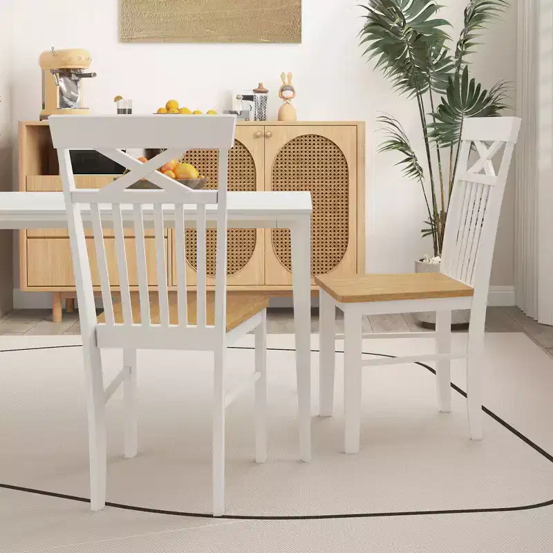 Farmhouse Dining Chair Wooden Kitchen Chair w/ Rubber Wood Frame