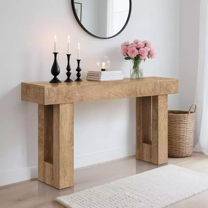 COZONY 63 Rustic Oak Console Table  Narrow Farmhouse Entryway Table with Open Shelf for Living Room, Hallway, Sofa Back