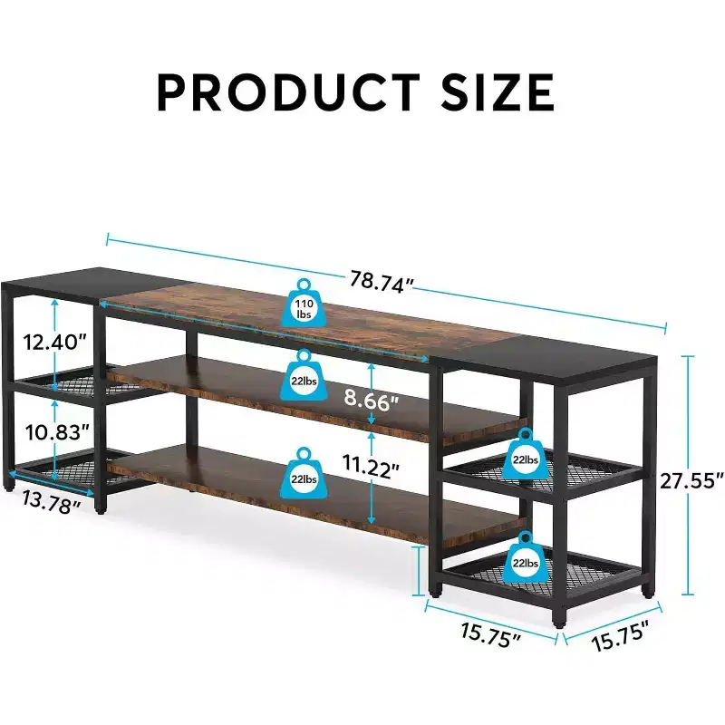 Lantine 78-Inch TV Stand for Up to 85-Inch TVs, Industrial Media Entertainment Center Console with Storage Shelves for Living Room