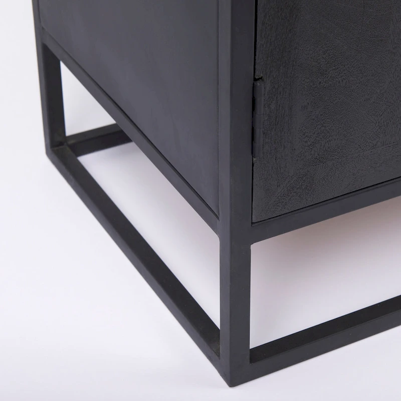 Sloan Dark Brown Solid Wood w/ Black Metal Frame Accent Cabinet