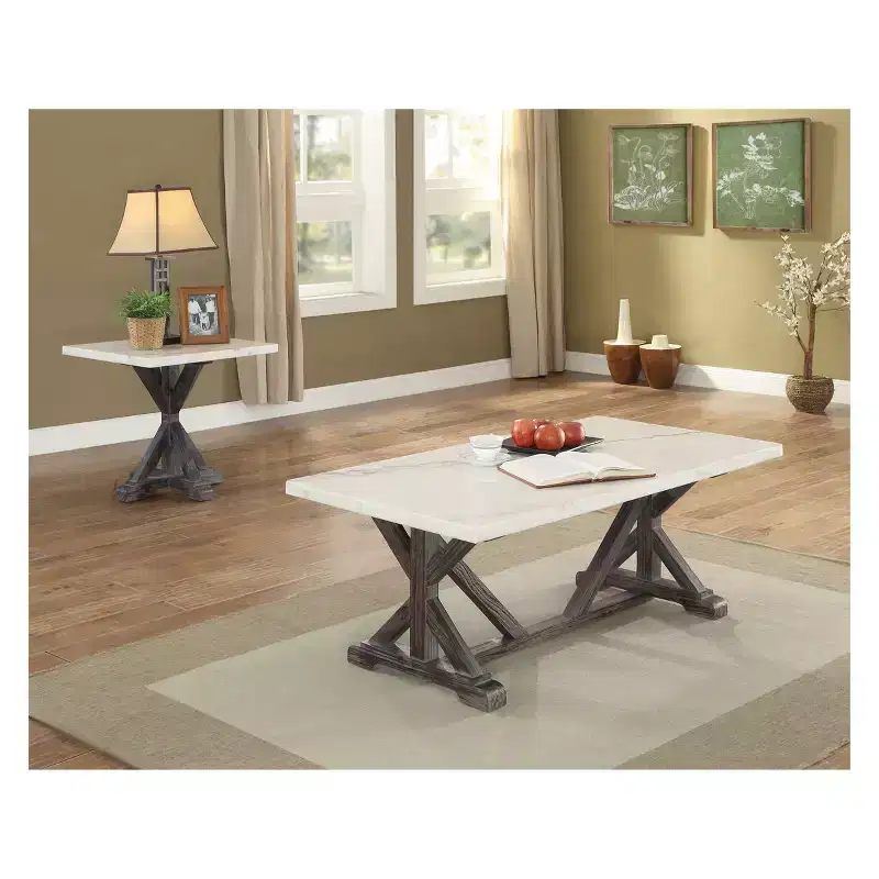 Romina End Table Marble White/Espresso Brown - Acme Furniture