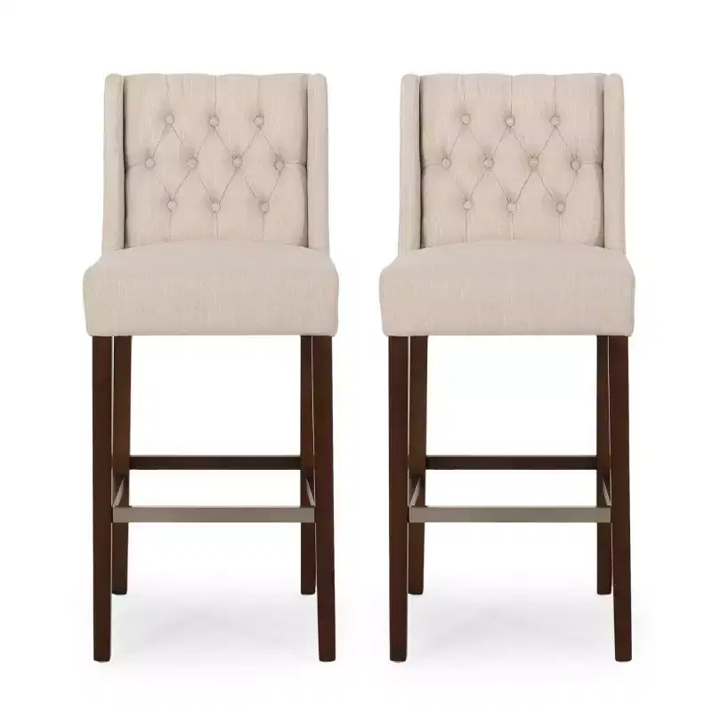 Set of 2 Modern 30-Inch Bar Stools with Back, Upholstered Bar Height Stools with Metal Footrest for Kitchen Island or Home Bar-Panipeachy