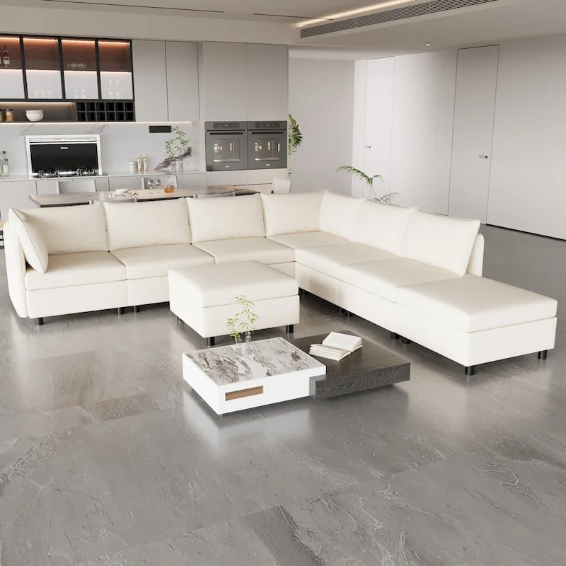 Beige 129  Convertible 8-Seater Modular Sofa with Storage
