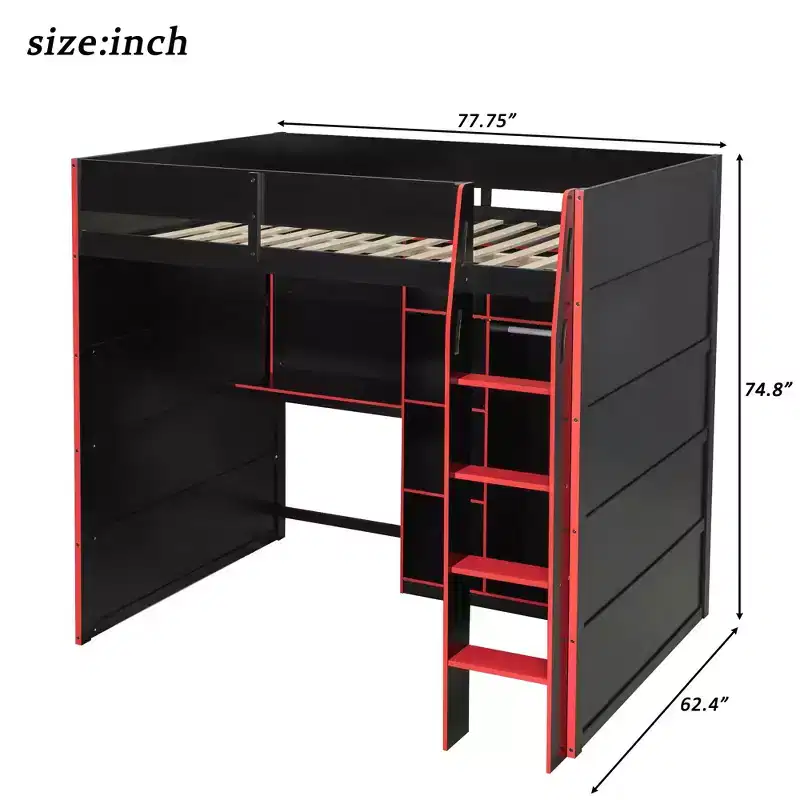 Gaming Loft Bed with Desk, RGB Lights & Storage, Full Size Space-Saving Bed for Teens and Adults