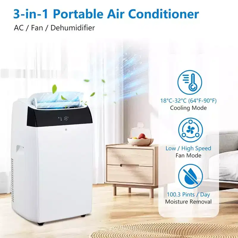 14000 BTU Portable Air Conditioner 3 in 1 with Remote Cool & Dual Motors & Auto Swing