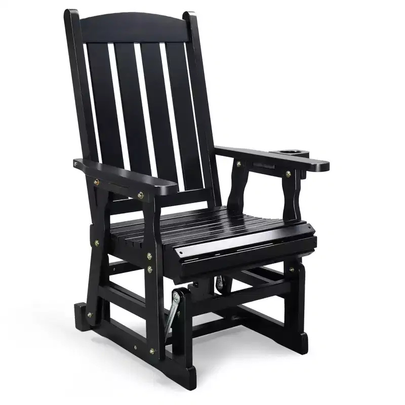 Karl Home | 32 in. Solid Wood Patio Glider Chair with Cup Holder