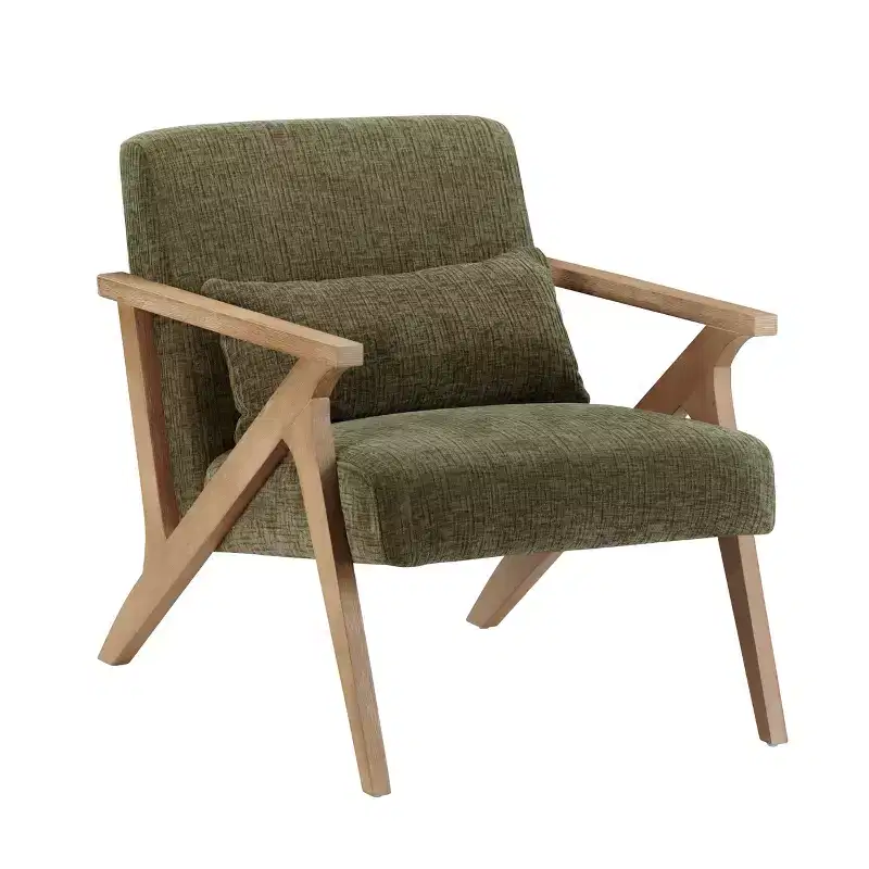 Crestview Collection Green Upholstered Accent Arm Chair with Brown Wooden Frame